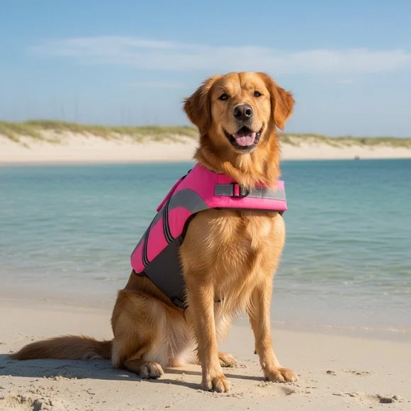 Vibrant Pink and Gray Dog Life Vest - Picture 1 of 7
